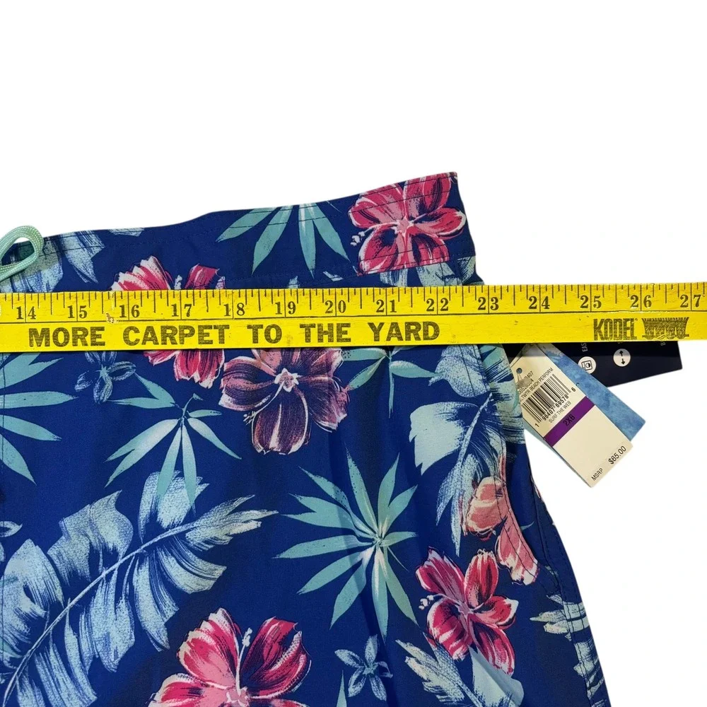 IZOD Saltwater Swim Trunks Men's 2XB Blue Floral Tropical Board‎ Shorts NEW